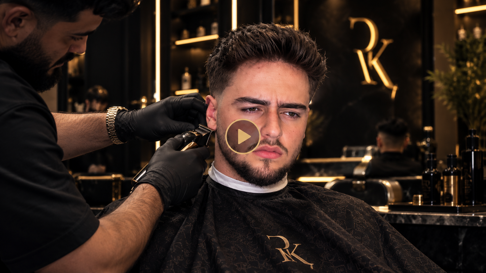 Barber working on a client inside RK Salon